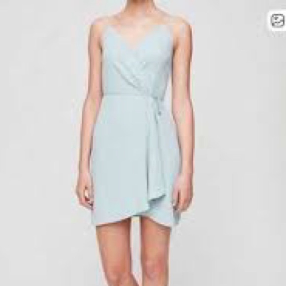 BABATON Spaghetti Strap Wrap Mini Dress in Light Blue